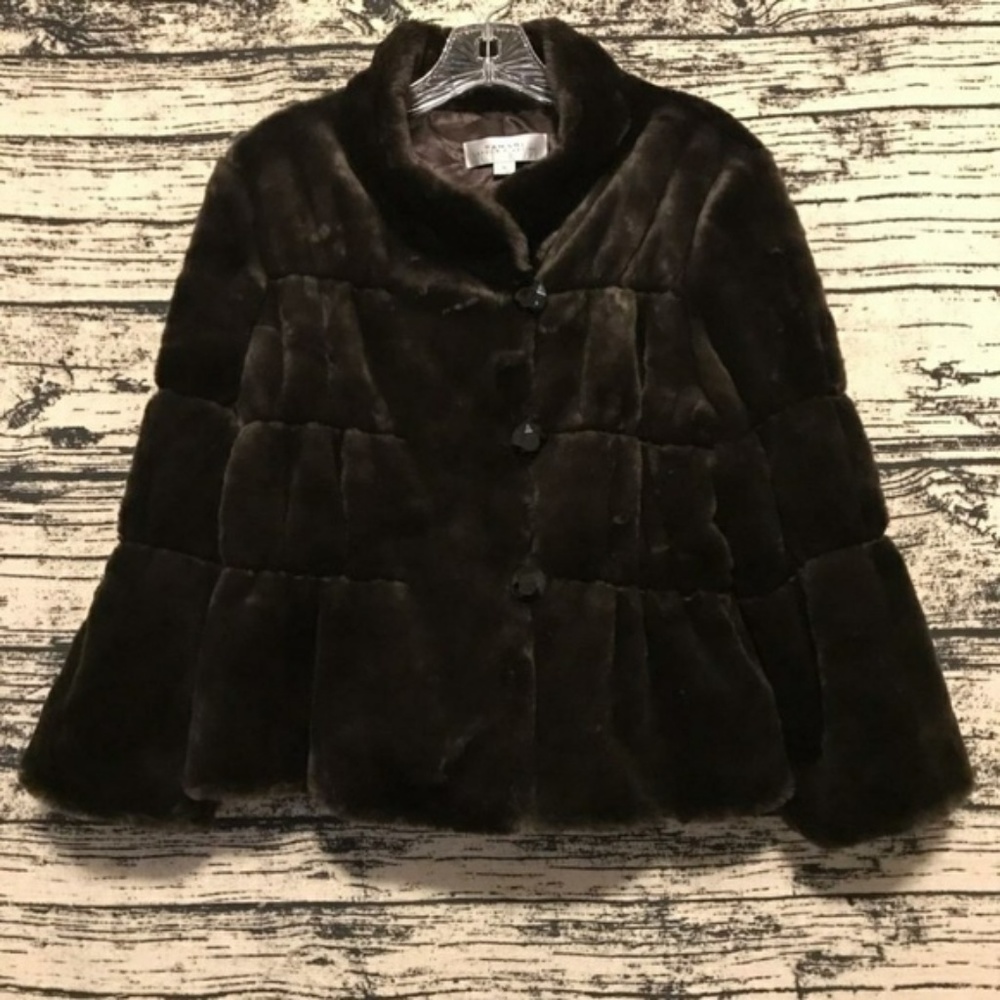 TAHARI Faux Fur Luxe Evening Coat